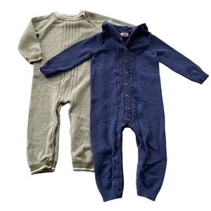 Set/2 Cat and Jack Sweater Onesies Sage Green Navy Blue Size 18 months